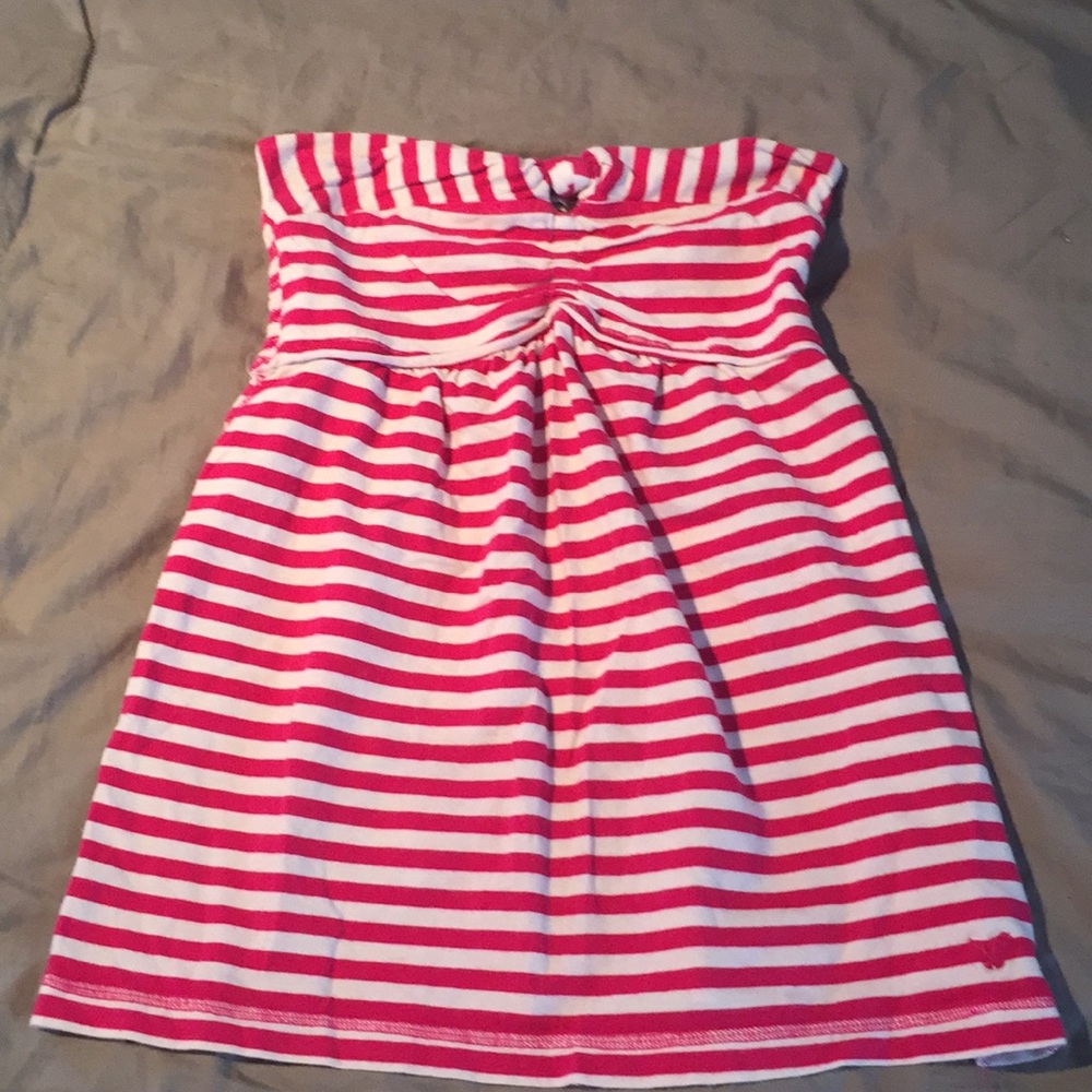 Pink and white striped strapless top